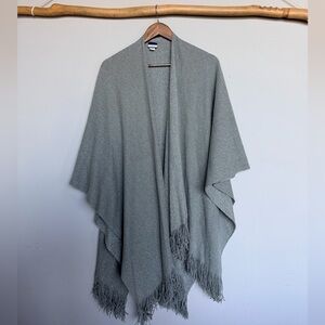 Croft & Barrow Silver Metallic Sage Fringe Shawl Wrap Poncho One Size